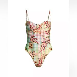 NWT Farm Rio Banana Vichy Printed One-Piece Swimsuit